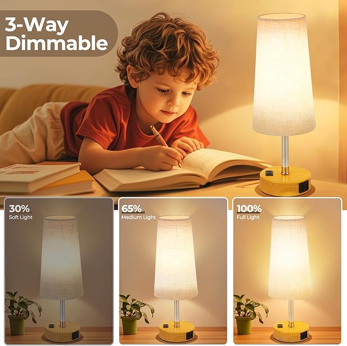 ELEUTERSUN Touch Control Bedside Table Lamp for Bedroom, 3 Way Dimmable with USB C Charging Ports and AC Outlet, Small Nightstand Lamp for Living Room Office Dorm Home Office (LED Bulb Included) photo 2