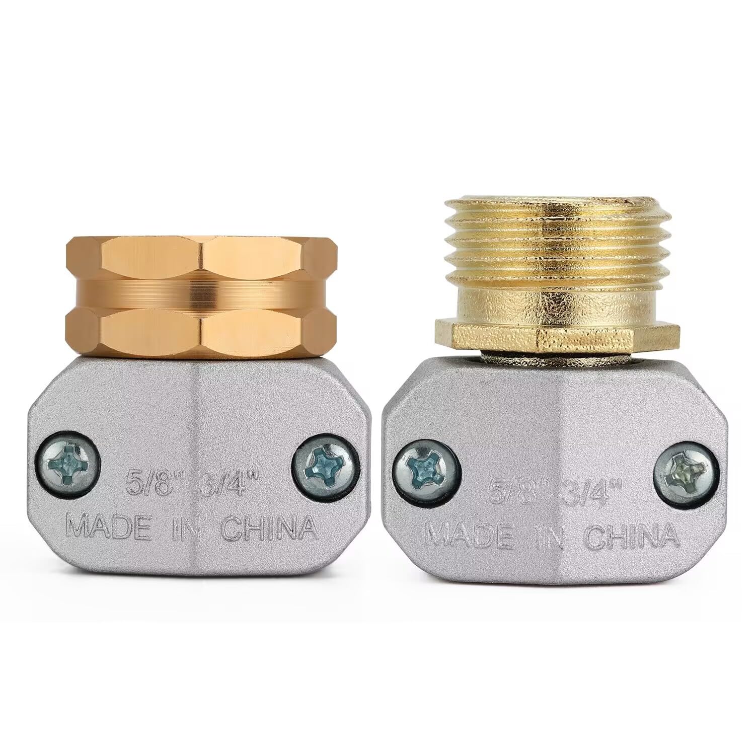 Kit de reparación de extremo de manguera macho y hembra, conector de reparación de manguera de agua de aluminio para mangueras de jardín de 5/8 pulgadas y 3/4 pulgadas, 1 juego