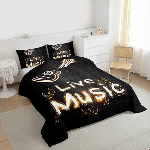 Miniatura 4 de Erosebridal Juego de edredón de guitarra neón tamaño individual para niños y niñas, juego de ropa de cama de música en vivo, edredón de plumón de