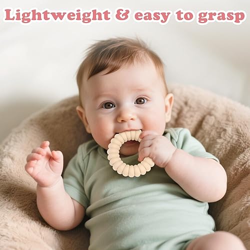 Miniatura 2 de Juguetes mordedores para bebés, anillos mordedores de silicona con sonajero para bebés, anillos de dentición texturizados para aliviar el dolor de