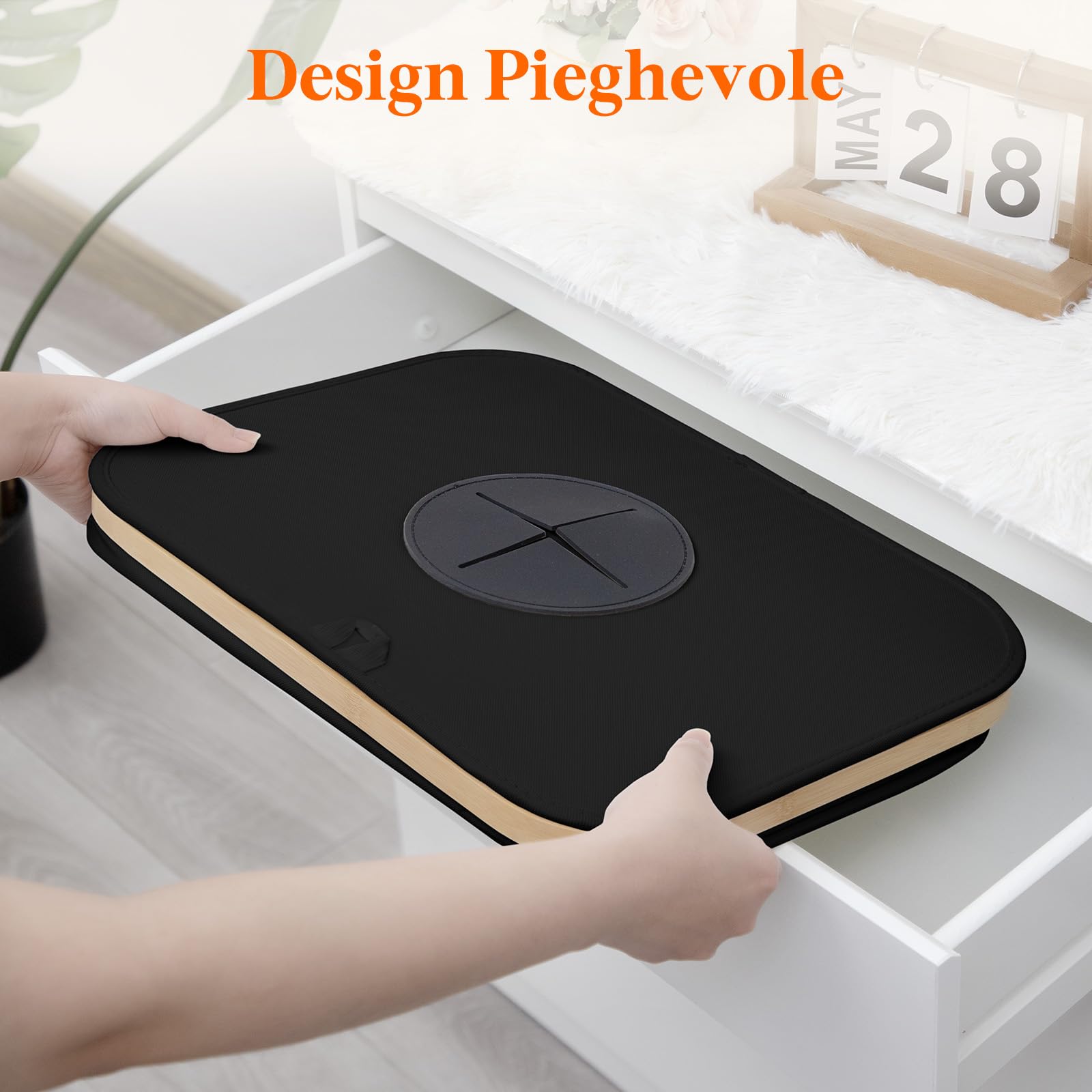 Lifewit Pattumiera Raccolta Differenziata 100 L Portatile, Contenitore per Bottiglie di Vetro e Plastica, Grande Bidone in Bambù per la Raccolta Selettiva, Nero
