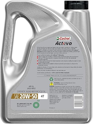 Miniatura 3 de Castrol Actevo 4T 20W-50 - Aceite de mezcla sintética para motocicleta, 1 galón, paquete de 3