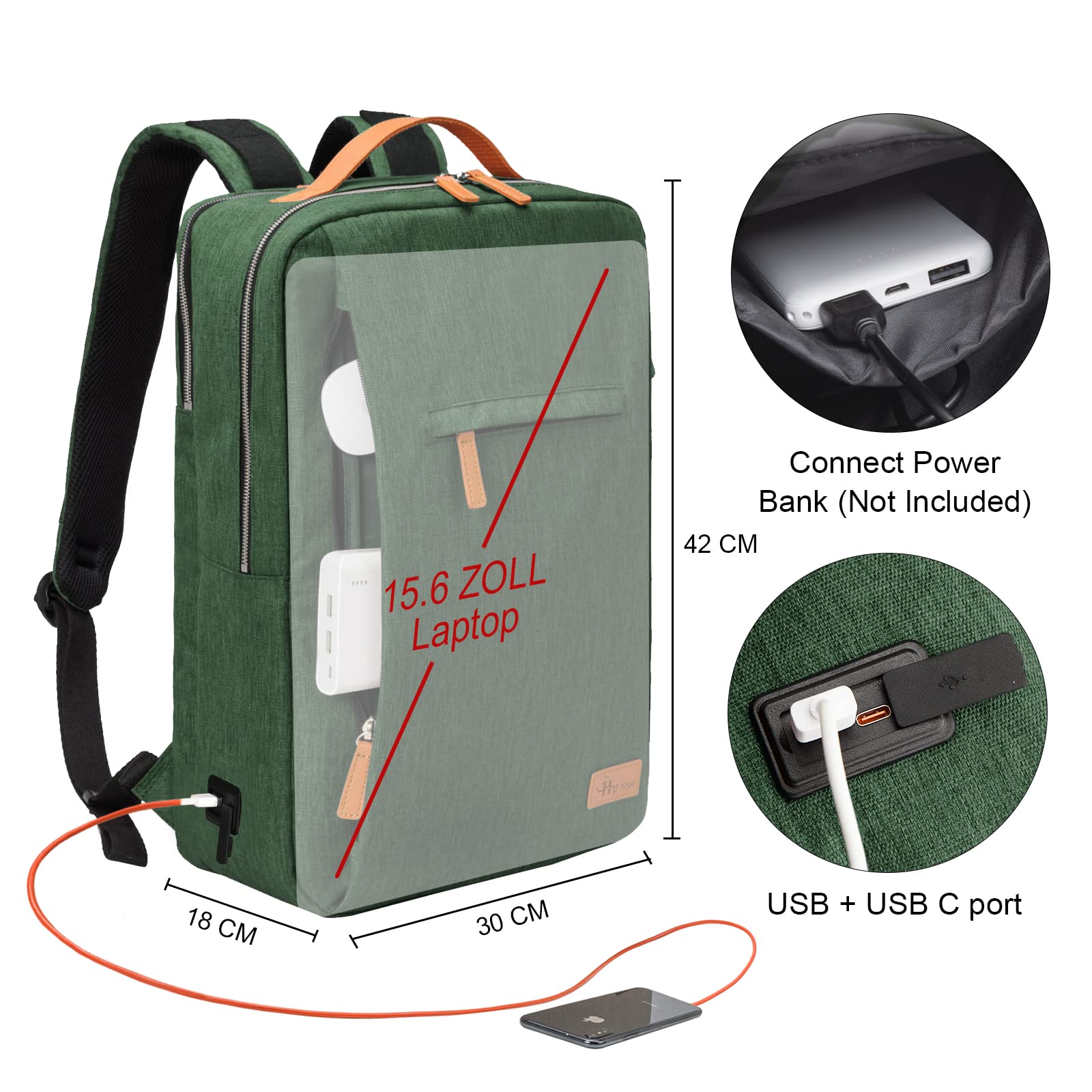 Hp hope Zaino da lavoro per uomo, zaino impermeabile da donna per zaino da scuola per laptop da 15,6 inch con porta di ricarica USB, zainetto antifurto da 22 litri per viaggi di lavoro, escursioni