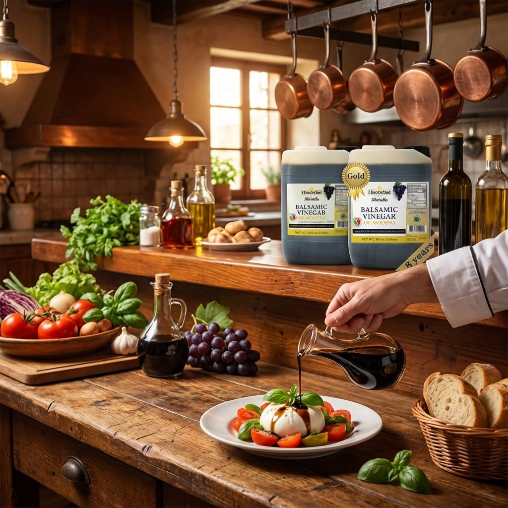 L'Oro Del Sud - Ultra Premium,"Gold Label" 8 year Aged Balsamic Vinegar of Modena, IGP Certified, Mariella, Make your own Glaze, Product of Italy, Bulk Packaging Refill, New Pack, 5 Liters (169 oz)