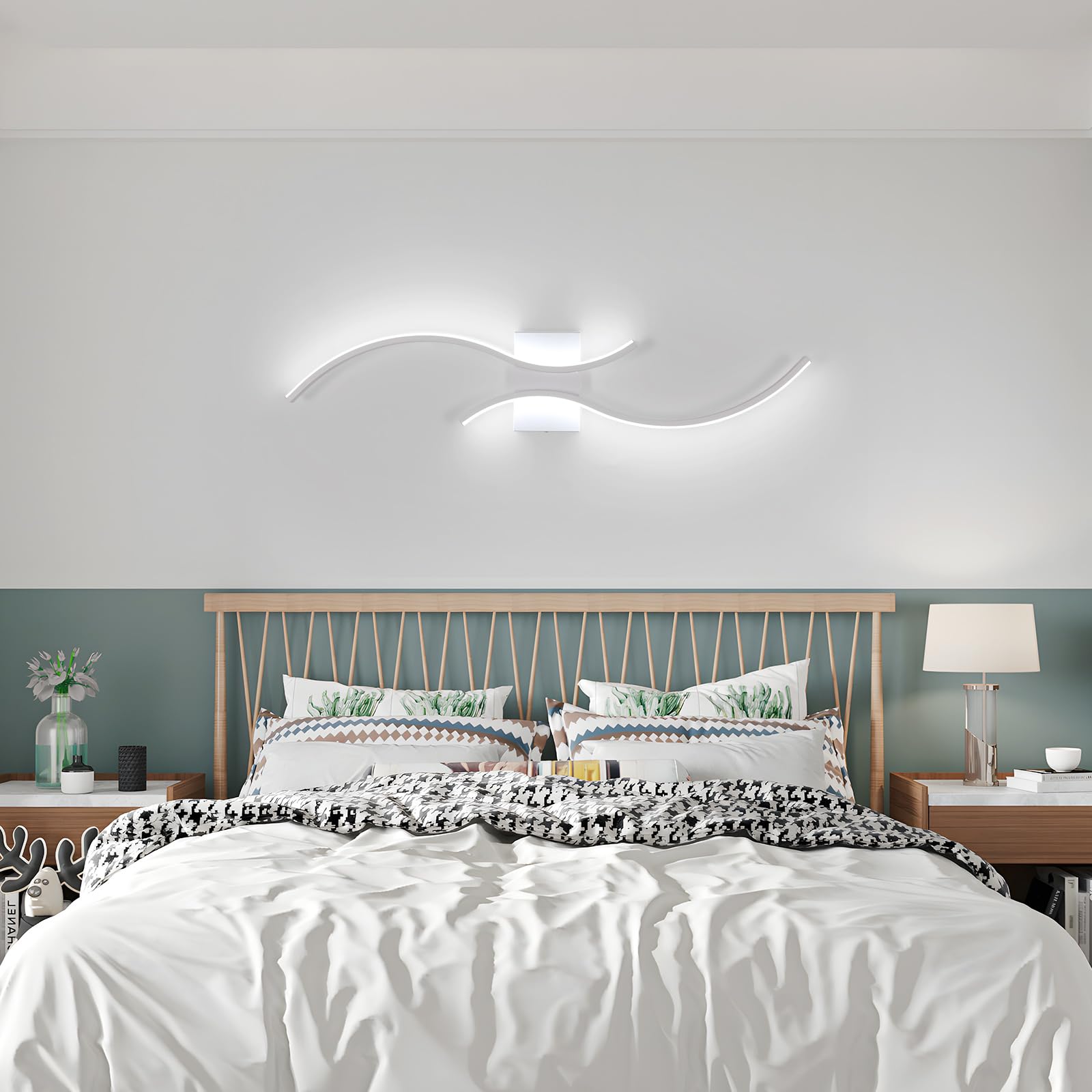 Goeco Applique da Parete Interno LED 80CM 27W 3000LM 6500K, Bianco | Lampada da Parete LED Lunga Moderna con 2 Tubi Luminosi Luce Bianca Calda per Camera da letto Soggiorno Scala Cucina