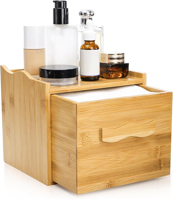 Jucoan Porta-toalhas de bambu com gaveta e 50 toalhas faciais descartáveis XL