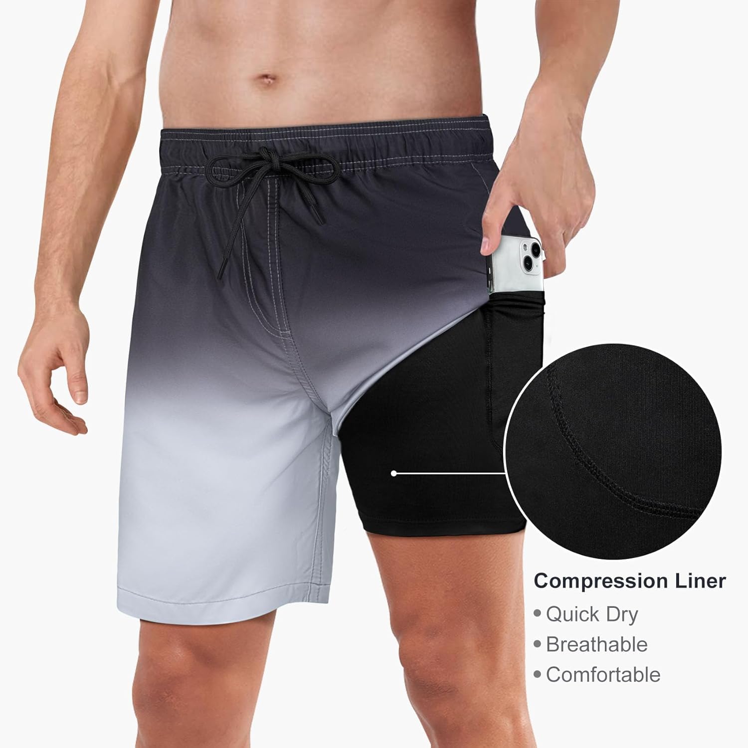 BLATIAL Mens Swim Trunks with Compression Liner 2 in 1 Quick Dry Swimming Shorts Swimwear Bathing Suits with Pockets - Image 4