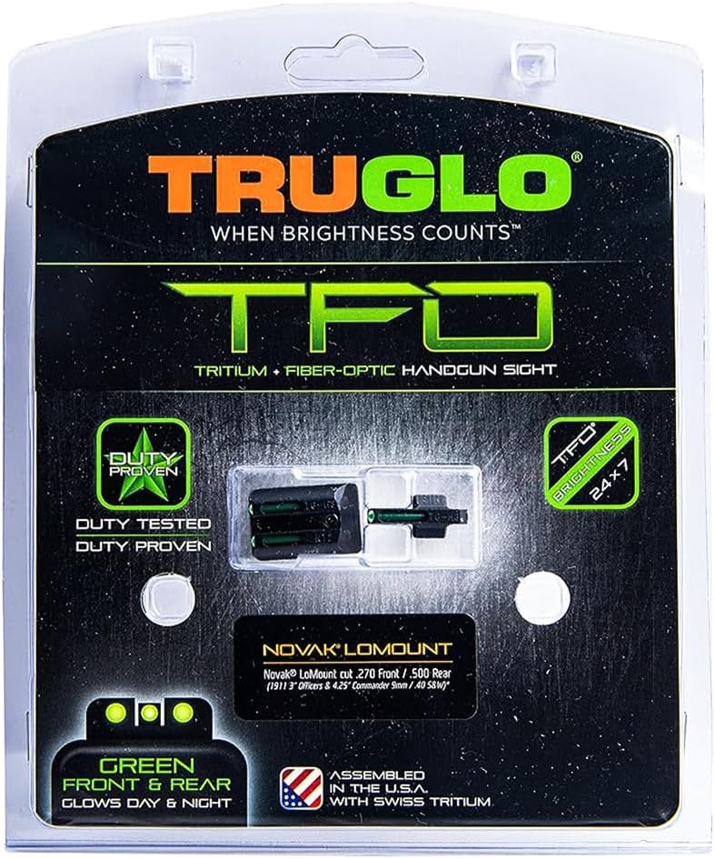TRUGLO TFO Tritium & Fiber-Optic Handgun Sight | Durable Compact High-Visible Front & Rear Night Sight Set, Compatible with 1911 Handguns