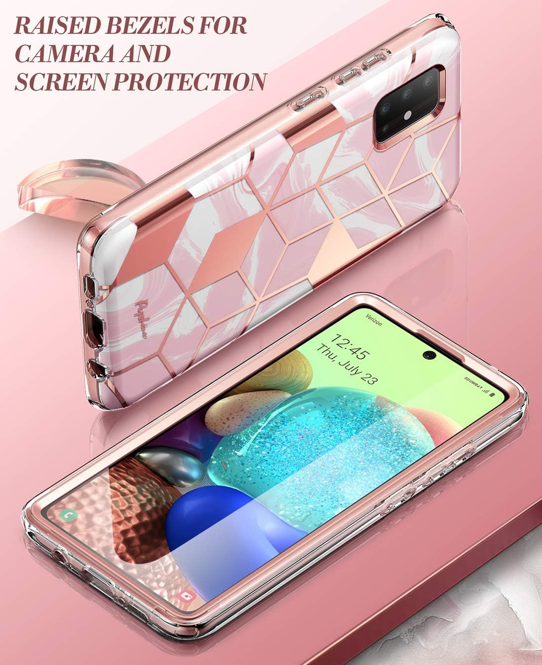 New Arrivals Popshine Marble Case for Samsung Galaxy A71 5G UW (Verizon Version), [Not Fit Galaxy A71 4G and A71 5G] Premium Hybrid Full Body Protective Flexible Case, Built-In-Screen Protector, Liquid Marble Pink