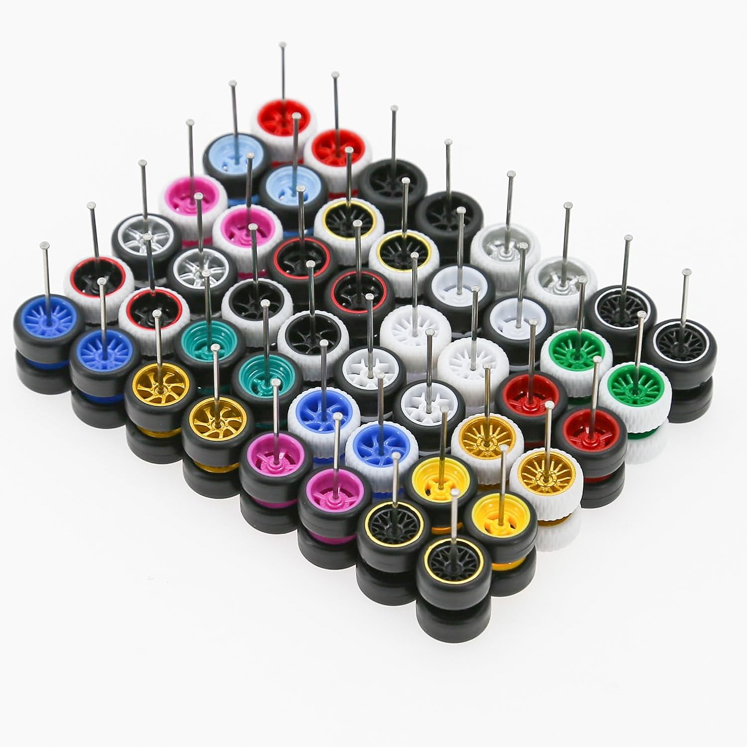 1/64 Wheels & Tires for 1/64 Scale Cars (20 Sets Packaging), Random Color Rims Tires Set for 1/64 Scale Toy Cars