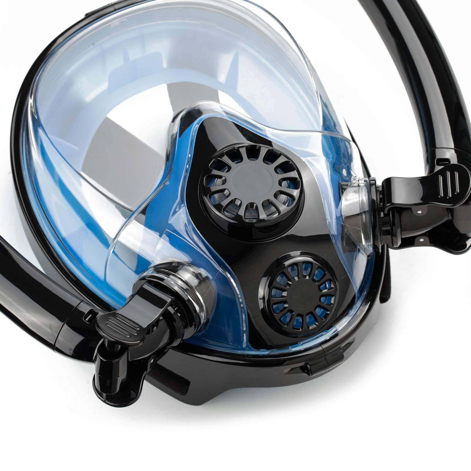 KINGDUO Antifog Tubo Doble Cara Completa Snorkel Buceo Mascara Gafas de respiración de natación con Cámara de Montaje - Azul Negro L/XL