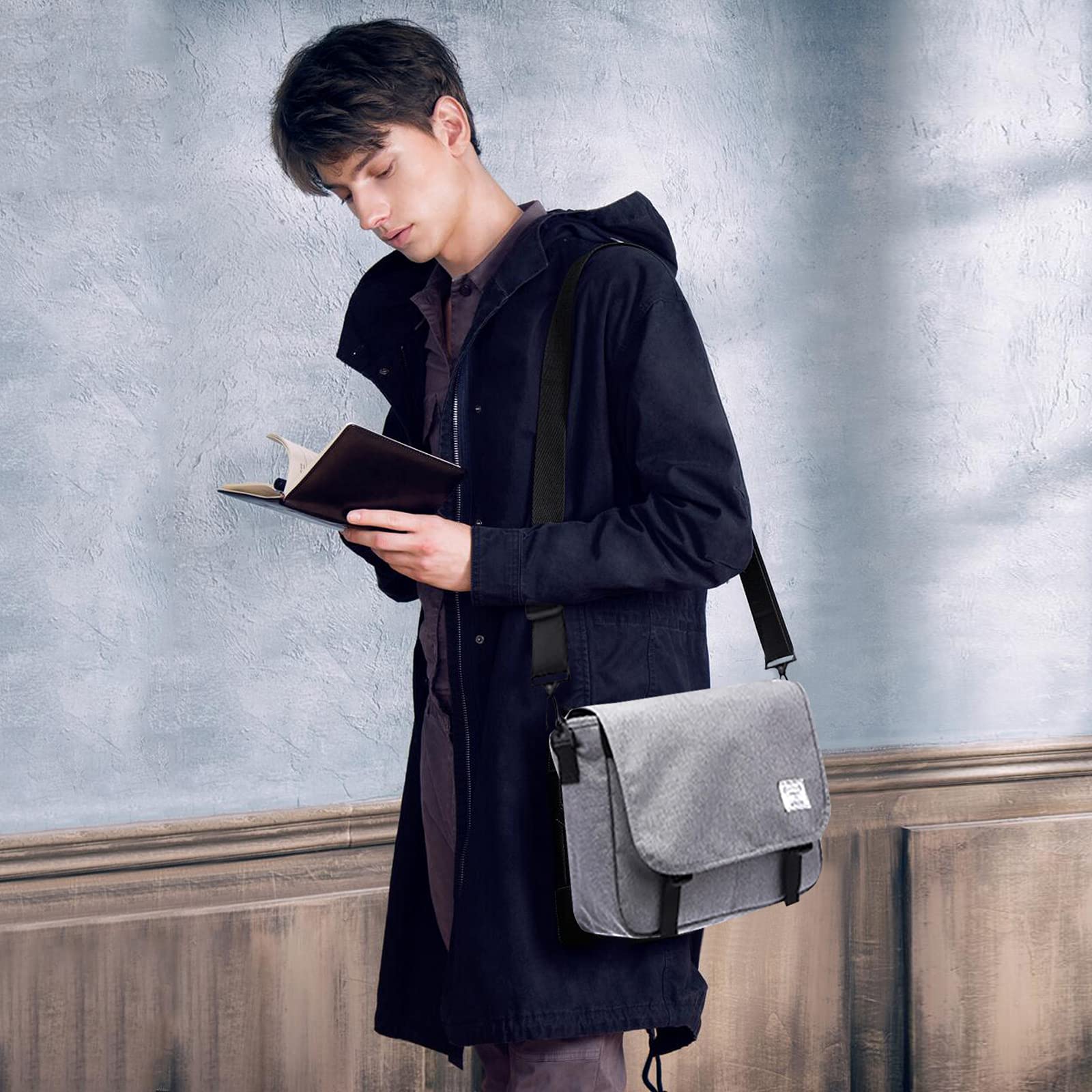 FANDARE Messenger Bag Laptop Briefcase Borsa a Tracolla Borsa Crossbody Scuola Borsa Zainetto Schoolbag Poliestere Grigio