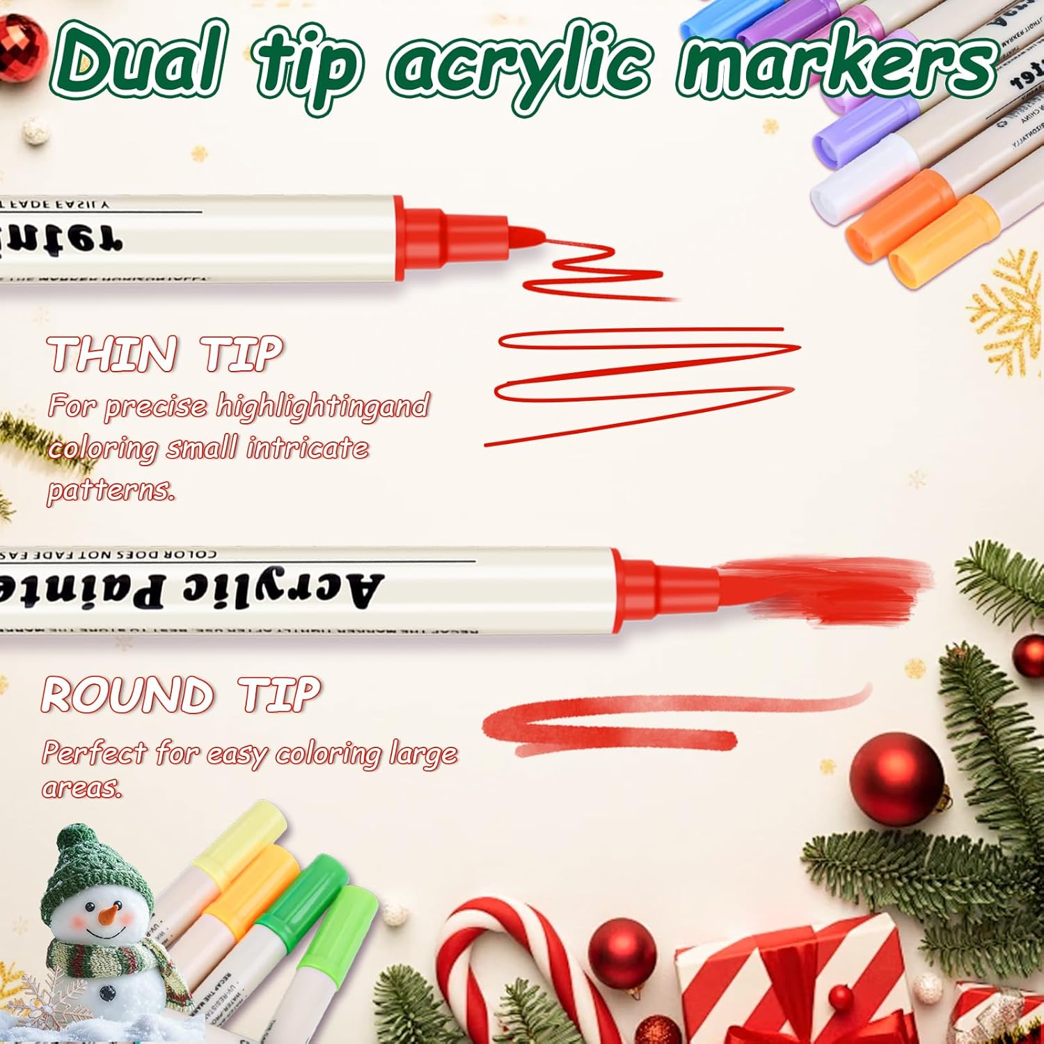 80 Colors Dual Tip Acrylic Paint Pens Markers, Brush & Fine Tip Coloring Drawing Markers for Christmas Decorations, Waterproof Making Art Supplies for Wood, Fabric, Stone, Glass, Rock Painting