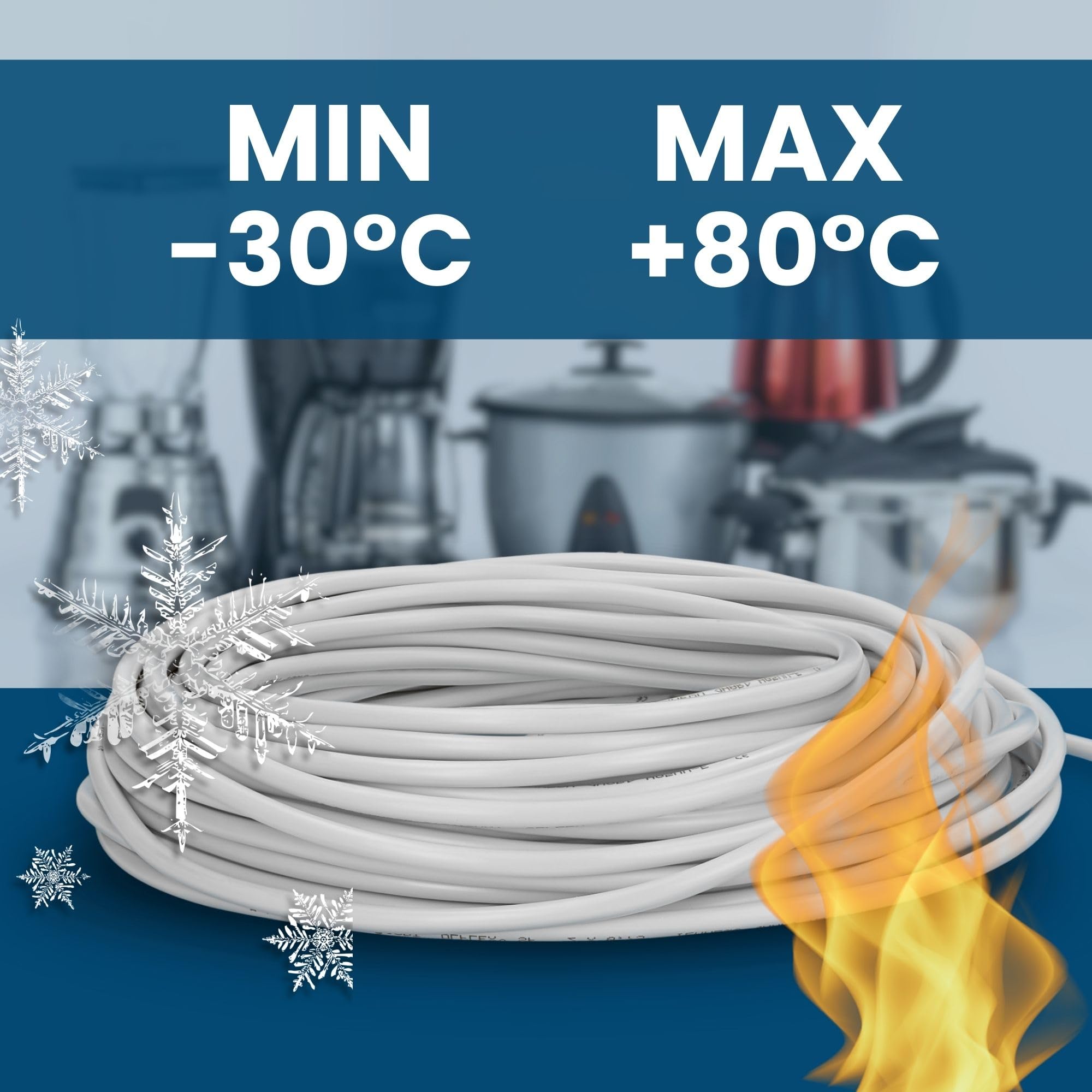 Kalitec H05VV-F Cable de Manguera 10m 3G2,5mm² Alimentación Blanco | Cable eléctrico de PVC flexible para interiores, iluminación y hogar. Conductor de protección 3x2,5mm² y certificado HAR