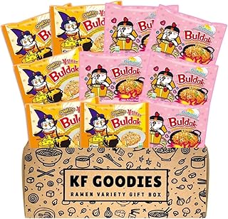 KF GOODIES Korean Ramen Variety Pack Gift Box (10 Count) – Spicy Buldak Noodle Assortment for Birthdays, College Care Packages, Office Snacks, and Gift Baskets