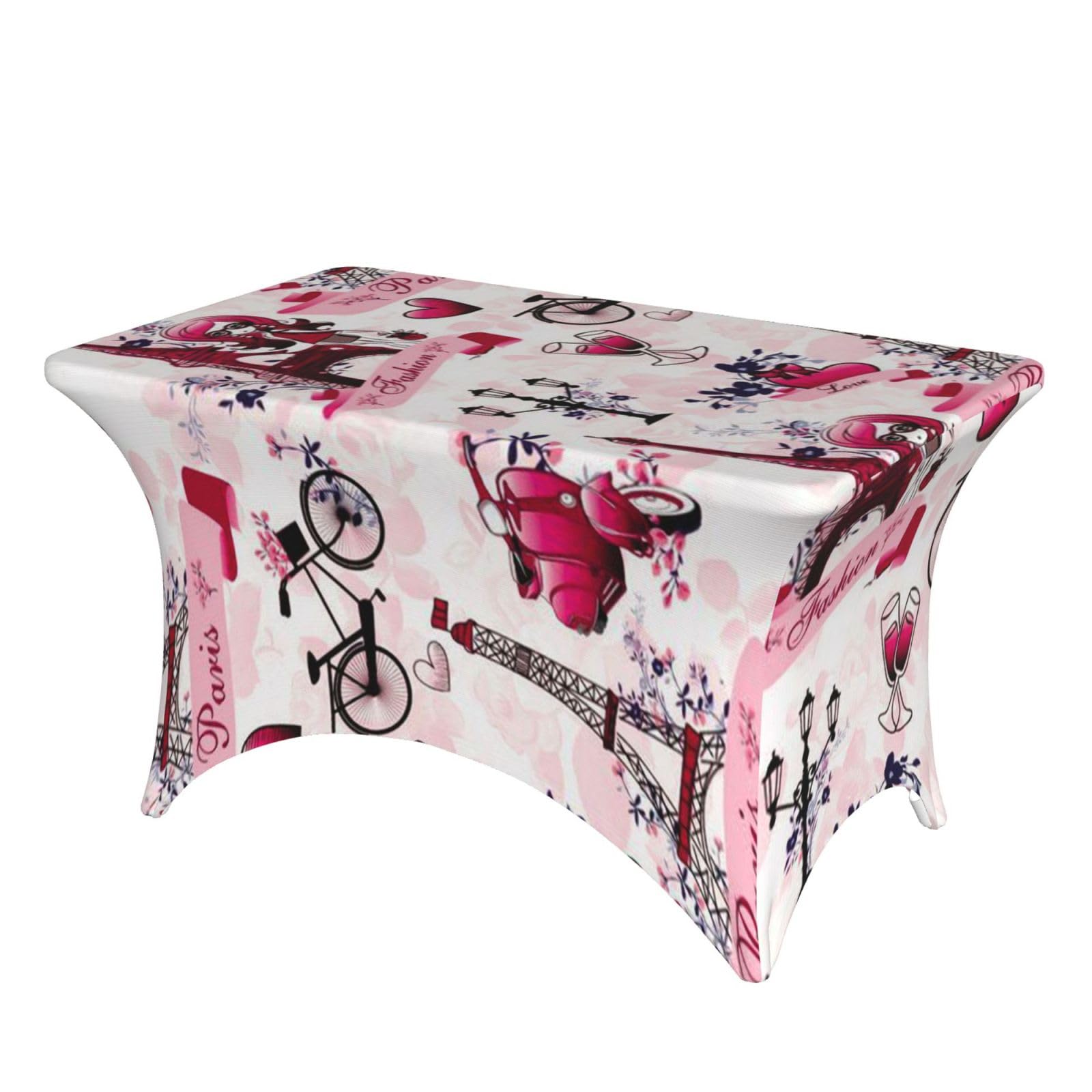 Dcehgew Cityscape Paris Eiffel Tower France 4Ft Spandex Rectangular Table Cloth, Printed Fitted Elastic Tablecloths Washable Table Cover For Event, Wedding, Banquet & Party
