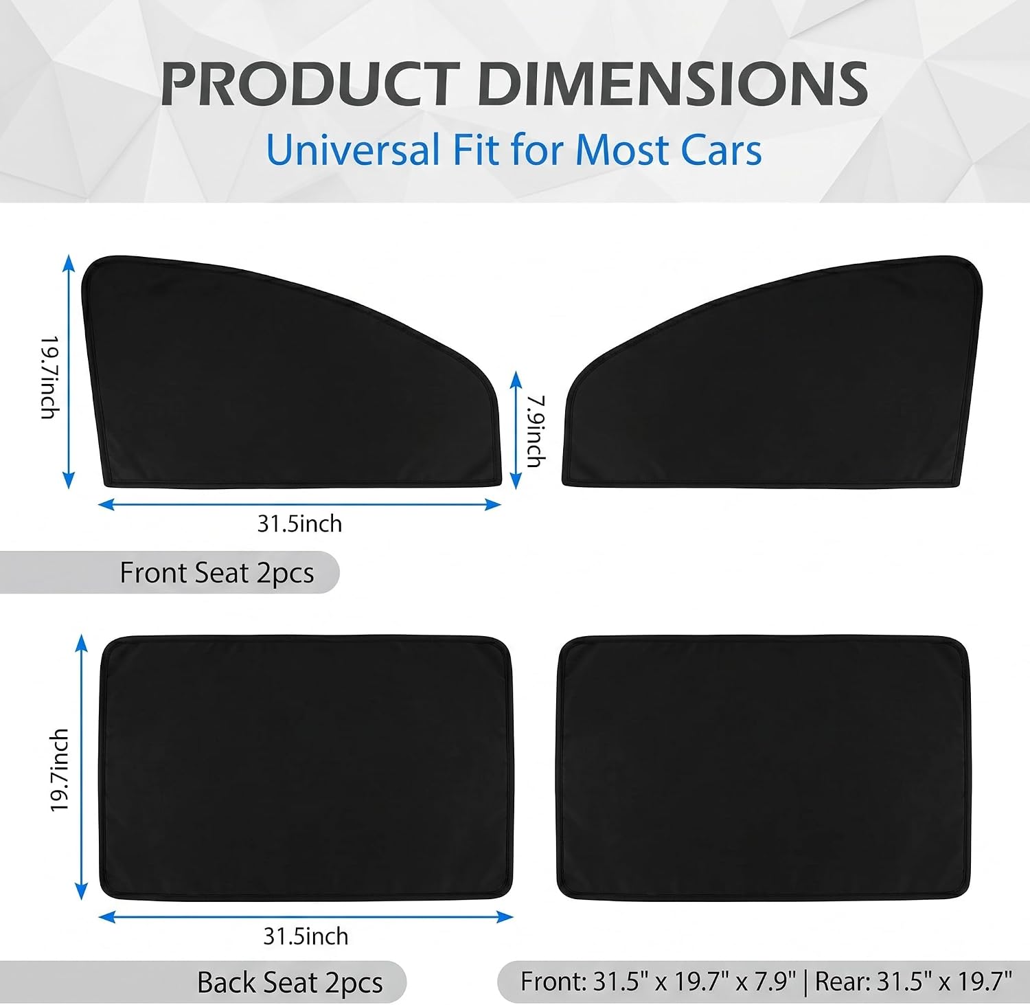 4PCS Car Window Sunshade, Blackout Car Window Covers for Ultimate Privacy, Foldable Side Window Shade, Not Blocking Rearview Mirror View, Fit for Camping, Travel and Daily Use (Black & Silver)