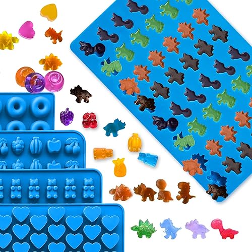 Miniatura 2 de Sidosir 7 moldes de goma para caramelos, ositos de gomitadinosauriofrutadonacorazones, molde antiadherente de silicona para chocolate (5 formas + 2