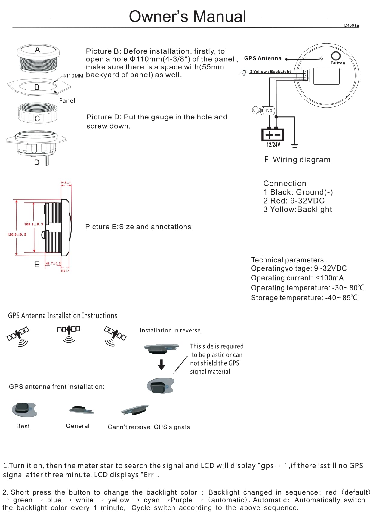 ELING GPS-Tachometer 110 Mm – Geschwindigkeitsmesser 0–60 Km/h, 7-farbige Hintergrundbeleuchtung, 12V/24V Für Lieferwagen Und Bagger