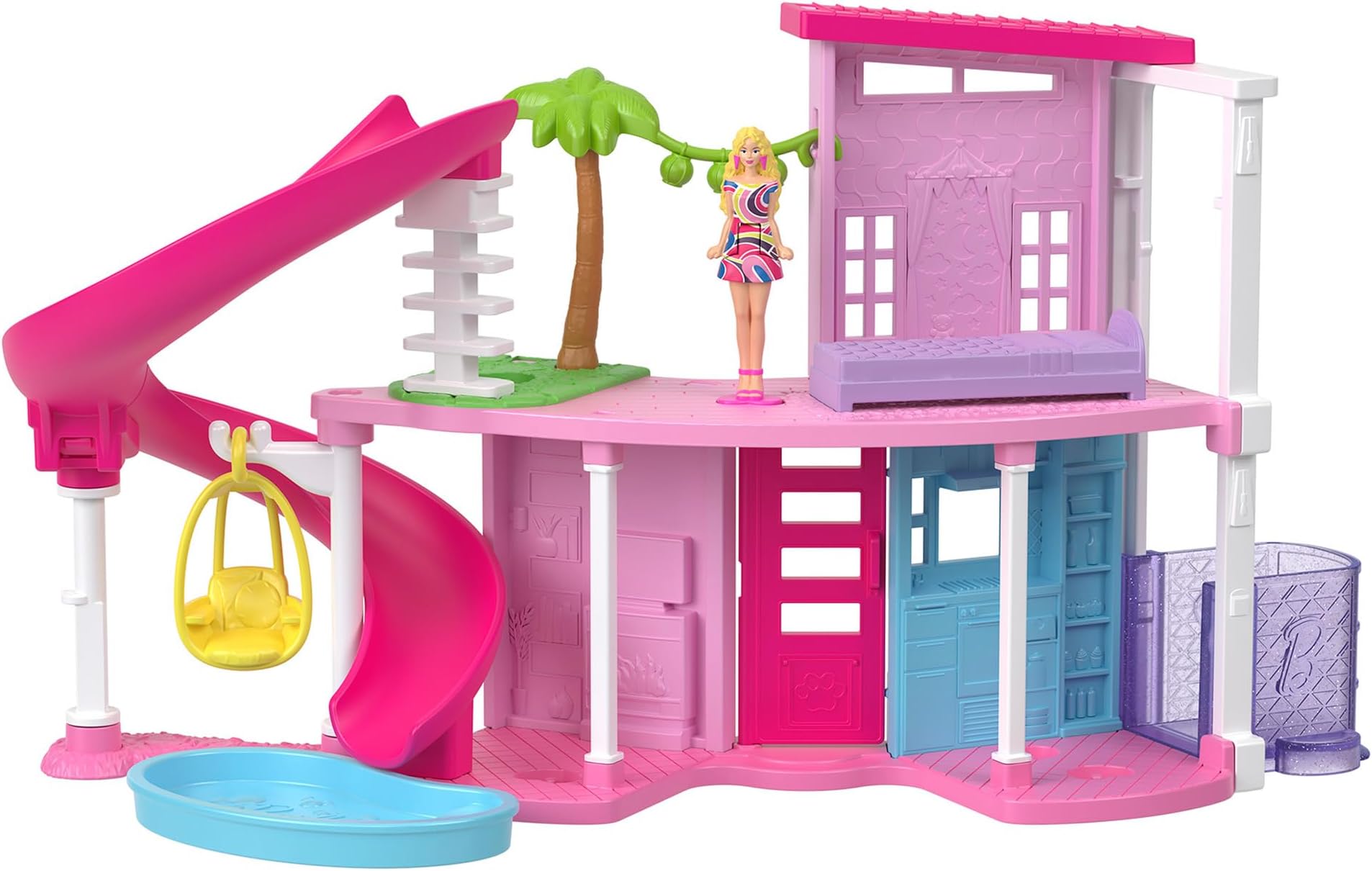 Barbie HYF45 Mini Barbie Land Dreamhouse with 1 Micro Doll Pretend Doll House Pretend Play Doll House for Ages 6 and Up, Pink