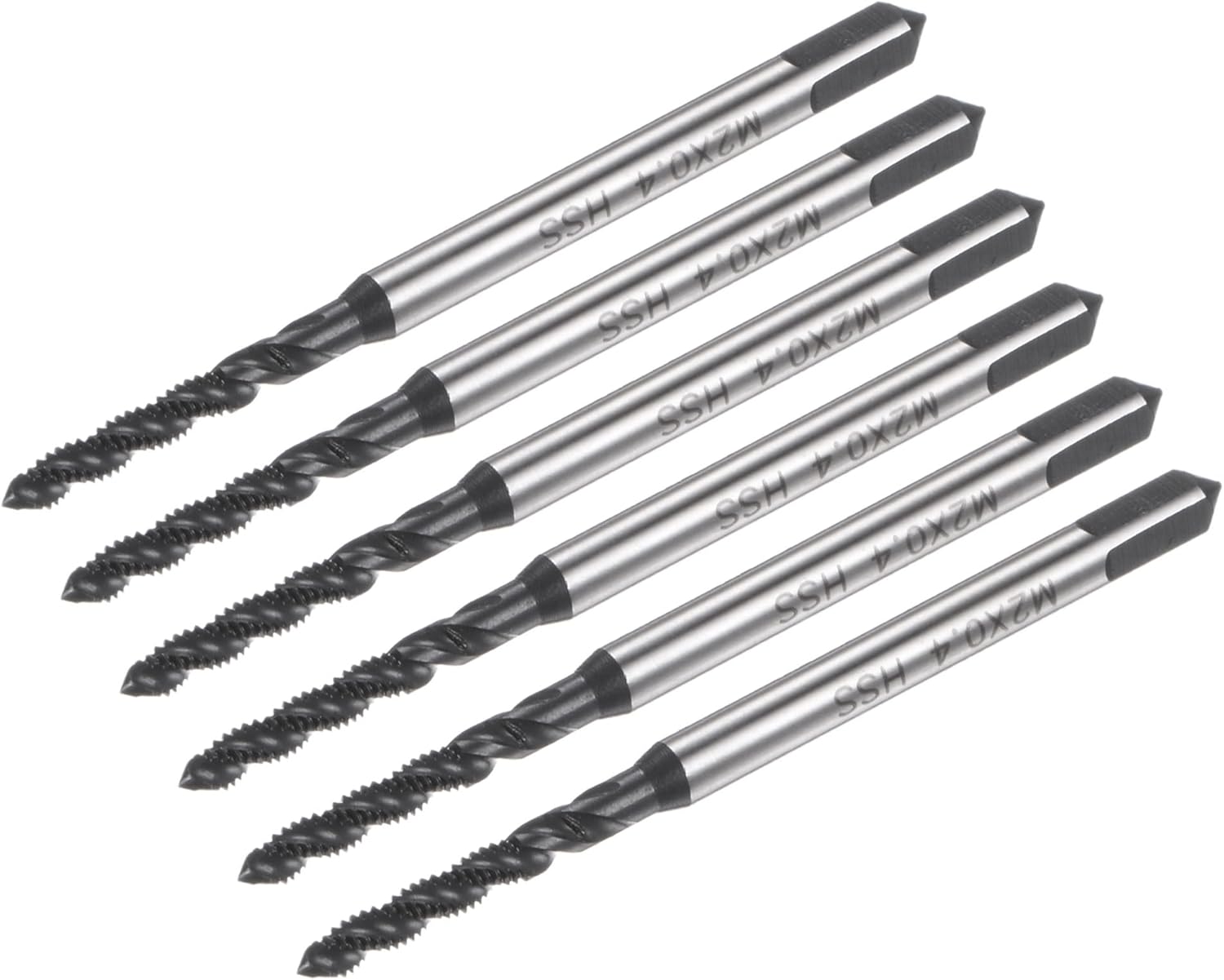 uxcell 6pcs Metric Spiral Flute Thread Taps, M2 x 0.4 H2 Screw Threading Tap, Nitride Coated 6542 High Speed Steel Machine Tapping Tools for Machinist Repair