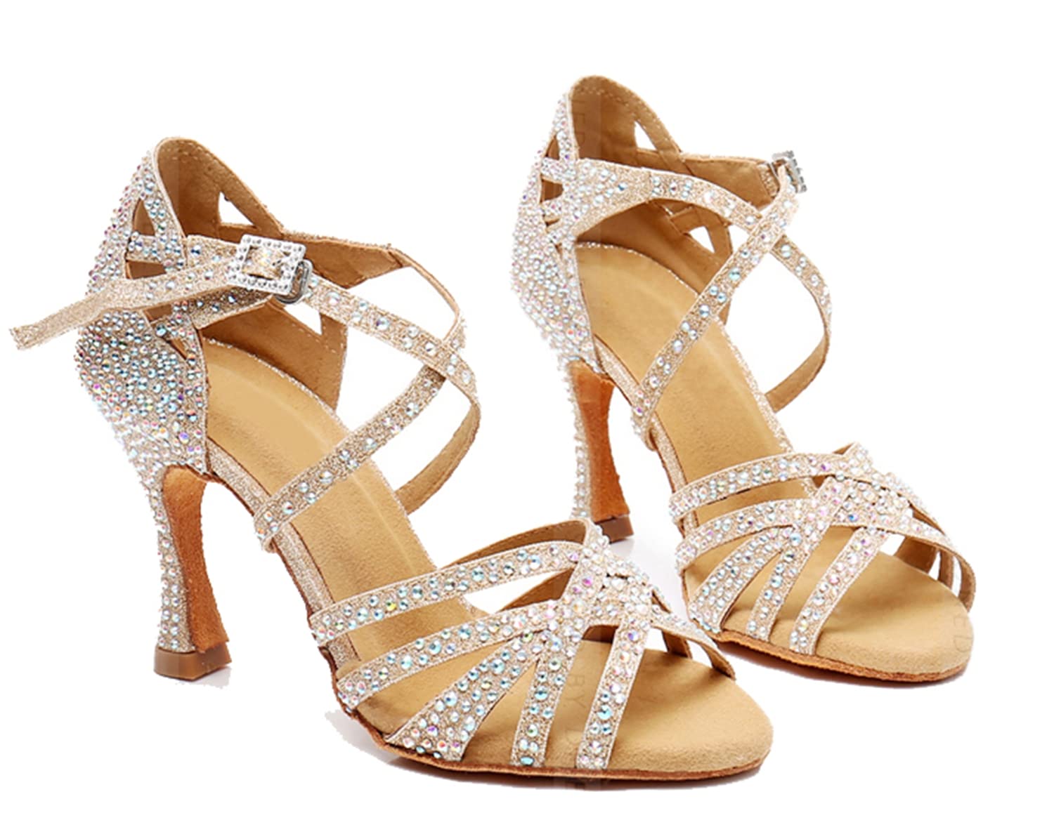 Damskie sandały ślubne Peep Toe Cross paski stras tango do tańca łacińskiego