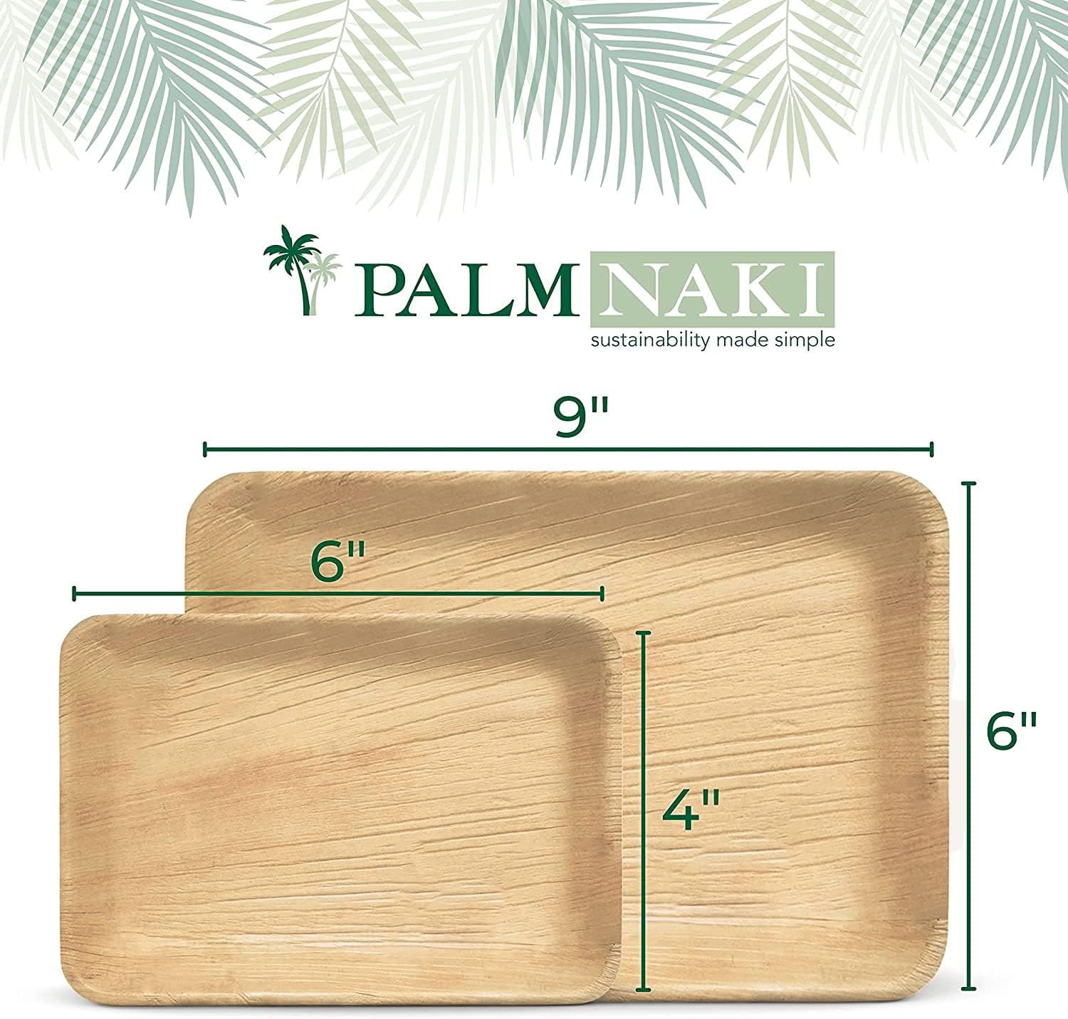 PALM NAKI Eco-Friendly Palm Leaf Rectangle Plates - 9" x 6" - Bamboo Style (40 Pack), Sustainable, Decorative & Compostable Tableware (Rectangle Plates)