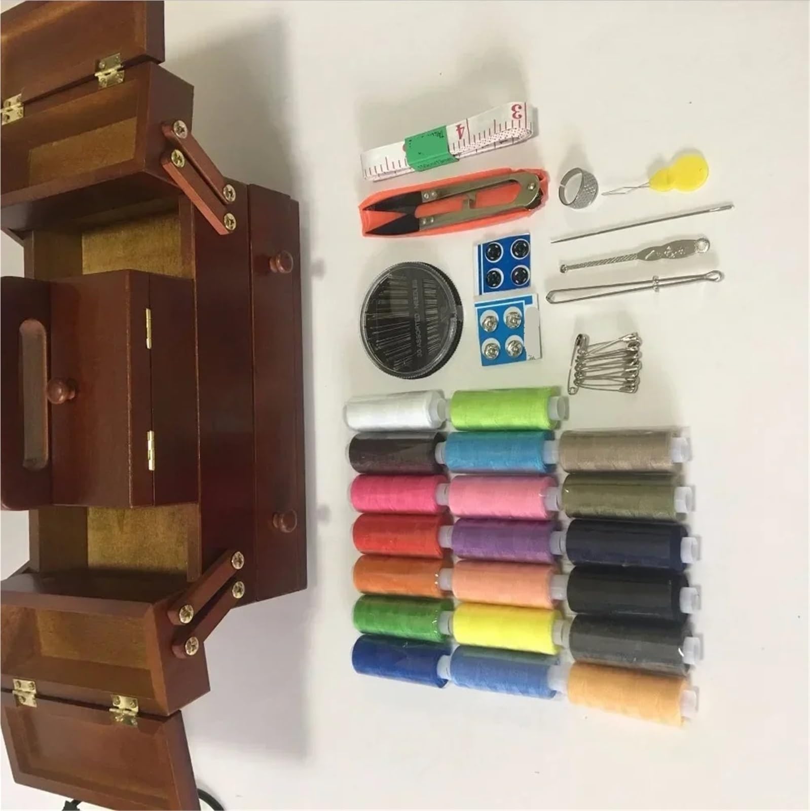 Naturholz-Nähkasten, Polyester, Nähgarn, Handarbeiten, Stricken, Patch-Organizer, Aufbewahrungsbox, Nähkoffer mit Zubehör Nähkasten Holz
