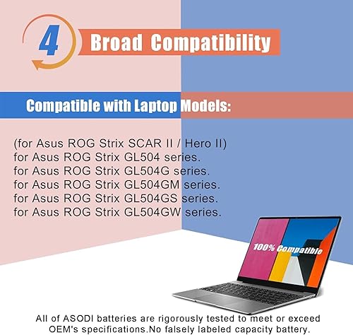 Miniatura 23 de ASODI B31N1726 - Batería de repuesto para portátil ASUS TUF Gaming FX504 FX504G FX504GD FX504GE FX504GM FX505 FX505DT FX505DV FX505DY FX80 FX80G