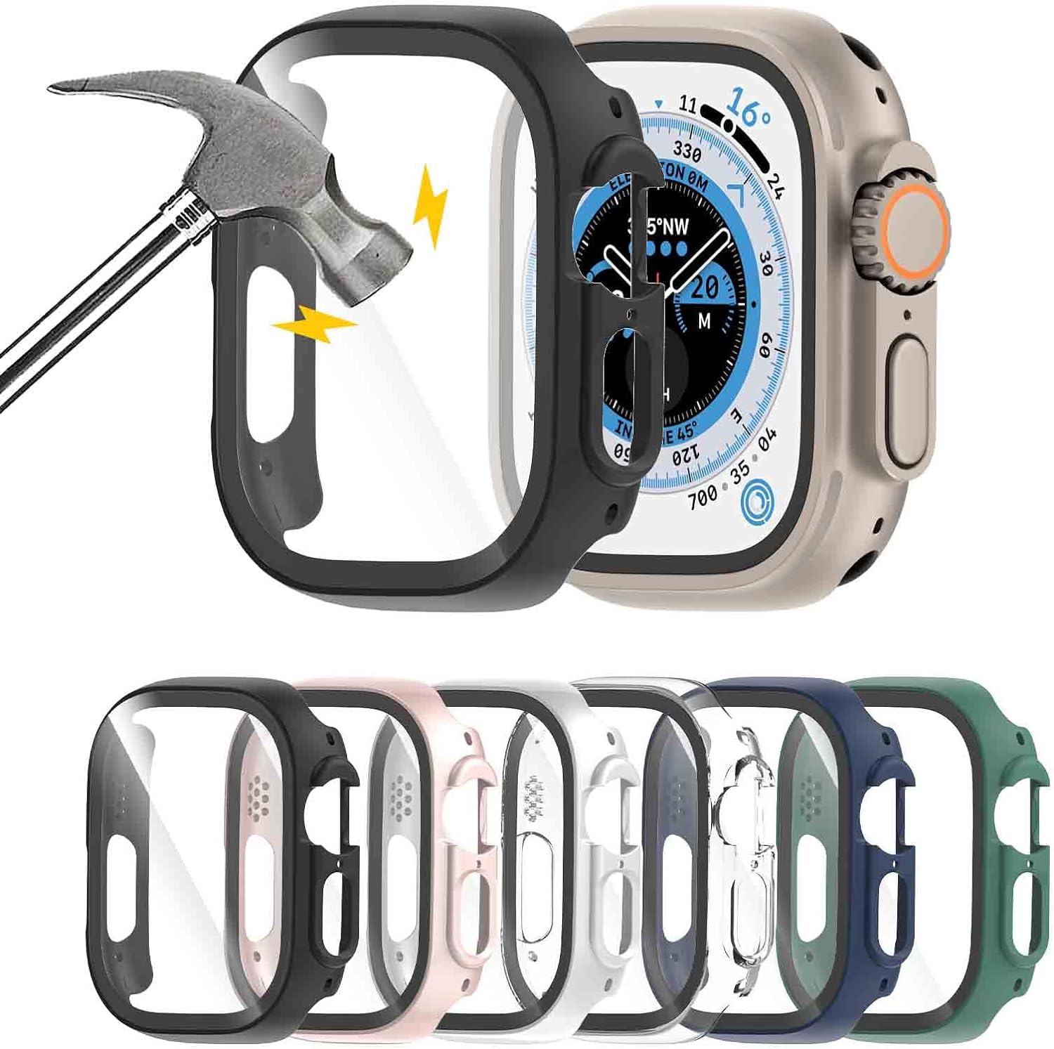 HASDON 6 Pack Case with Tempered Glass Screen Protector for Apple Watch Ultra3/Ultra 2/Ultra 49mm, Scratch Resistant Full Protective Cover for iWatch 49mm