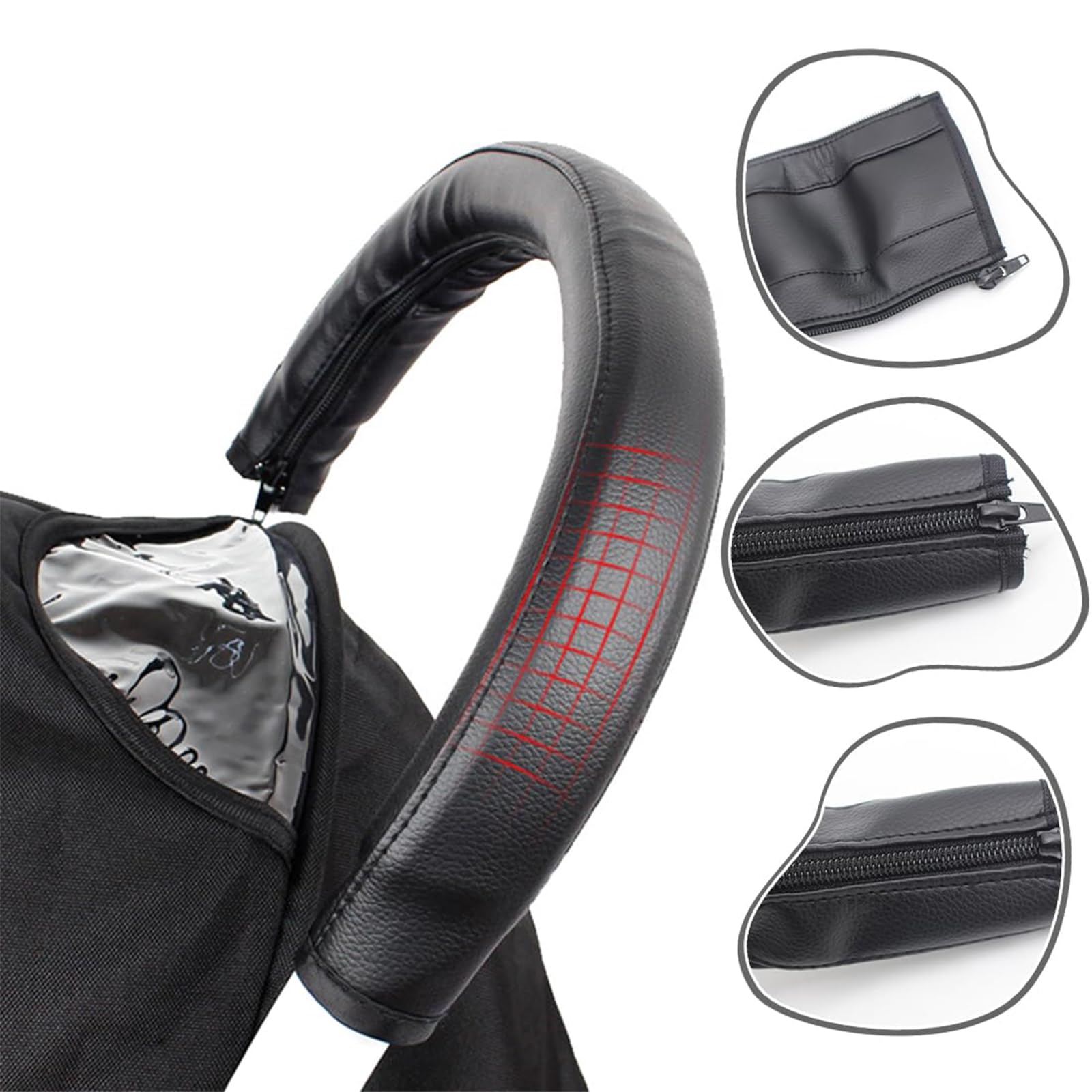 2 Piezas Funda Manillar Carro Bebe Universal, Funda Manillar Carro Bebe, Funda para Cochecito de Cuero PU, Cochecito Funda Manilla, con Cremallera, para La Mayoría de Los Cochecitos