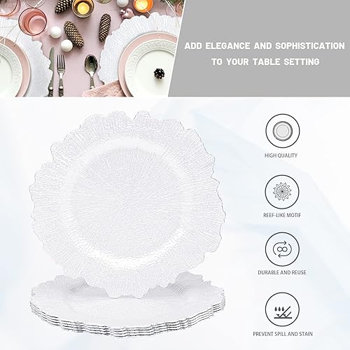 Miniatura 6 de MAONAME Platos cargadores blancos de 13", Platos base redondos de arrecife para platos de cena, Platos cargadores de plástico para decoración de