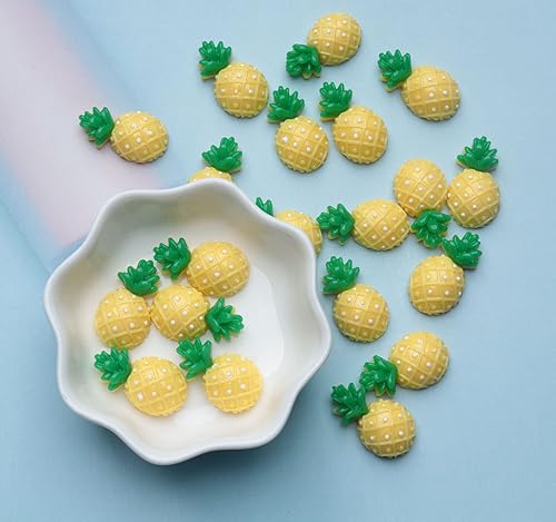Miniatura 6 de Sowaka 20 dijes de resinas de piña, adornos de frutas con parte trasera plana, lindos colgantes de limo amarillo para decoración de horquillas,