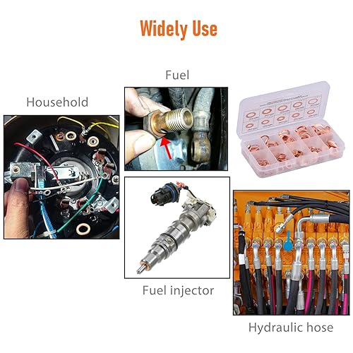 Miniatura 5 de LordHardware Kit surtido de 200 arandelas métricas de cobre, arandela de sellado plana M5 M6 M8 M10 M12 M14 (9 tamaños)