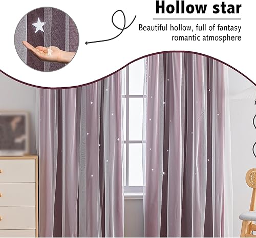 Miniatura 7 de Anytime Cortina romántica para niños cortina de ventana de estrellas huecas cortinas opacas de doble capa para dormitorio de niñas habitación de