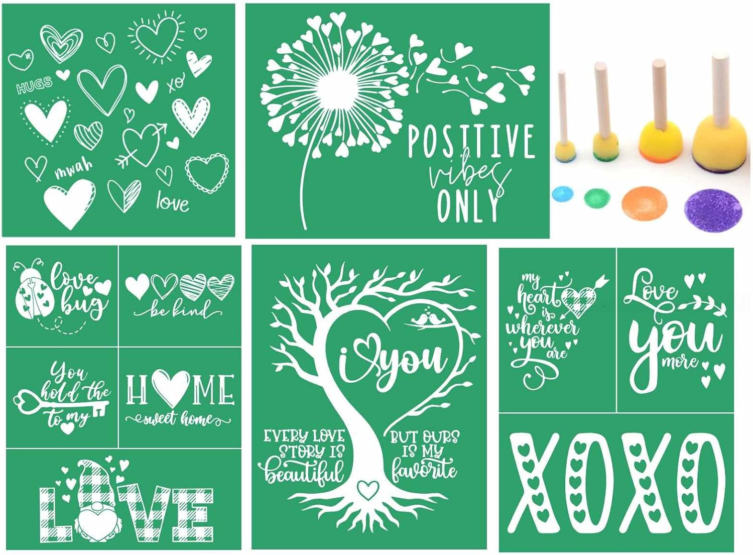 DGAGA 9PCS Love Heart Silk Screen Stencils Self Adhesive Screen Printing Stencil Reusable Valentine Mesh Stencils Couple Transfers for Chalk Paste on Wood,Fabric,DIY Home Decor,Chalks Paste