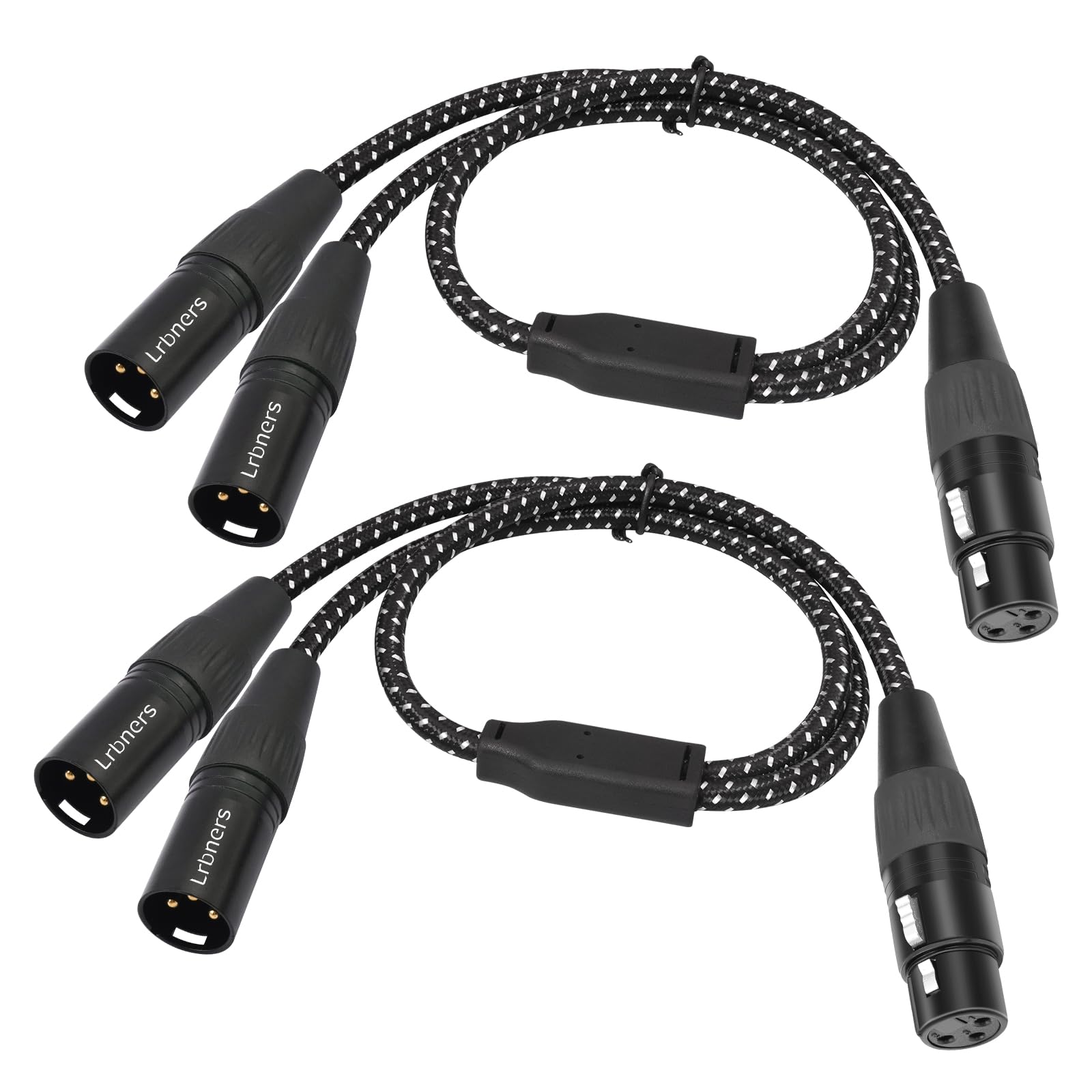 Lrbners 2FT XLR Female to Dual Male Cable – 3pin XLR Y-Splitter Adapter for PA Systems & Multi-Device Routing 2-Pack