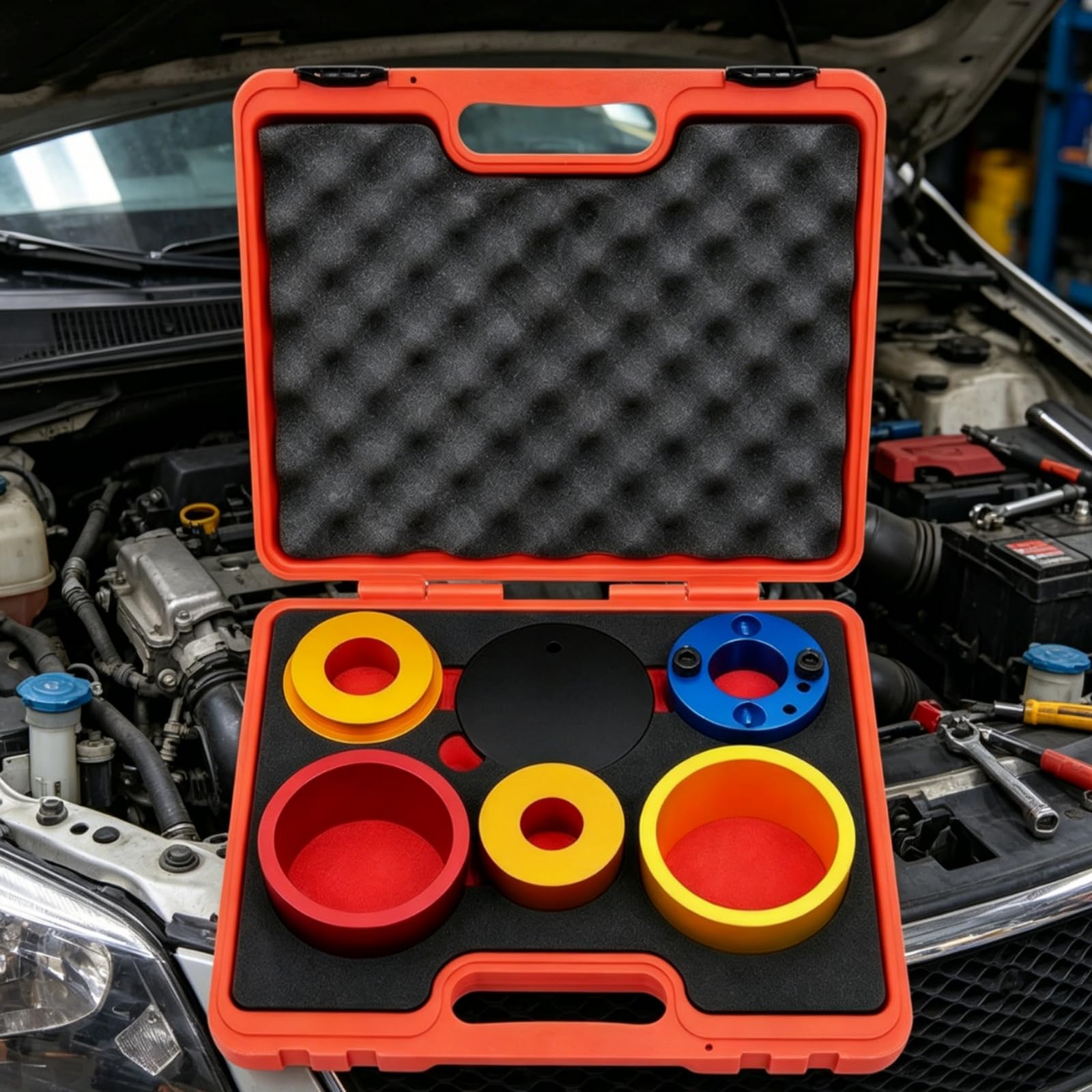 Instalador Retén Cigüeñal Profesional Kit Instalación Retén con Estuche Anodizado Herramienta para Garaje, Naranja