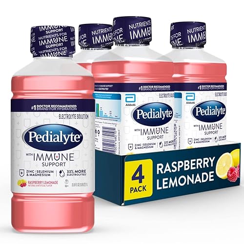Pedialyte con solución de electrolitos de apoyo inmunológico, limonada de frambuesa, bebida de hidratación con zinc, selenio y magnesio, 1 litro,