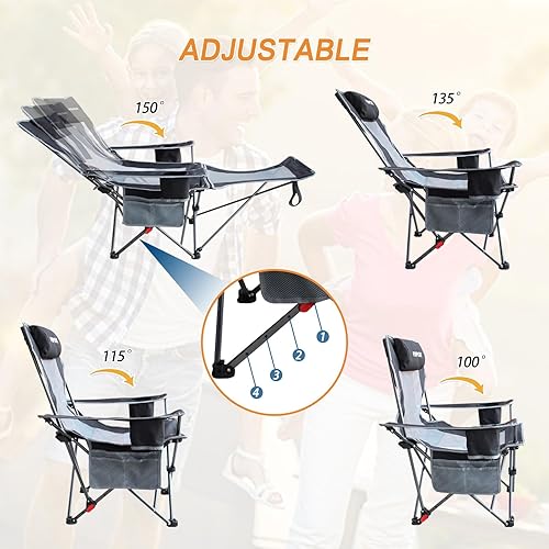 Miniatura 4 de Reclining Camping Chair with Removable Footrest Lounge Chair with Headrest, Cotton Cushion, Portable Adjustable Folding Chairs