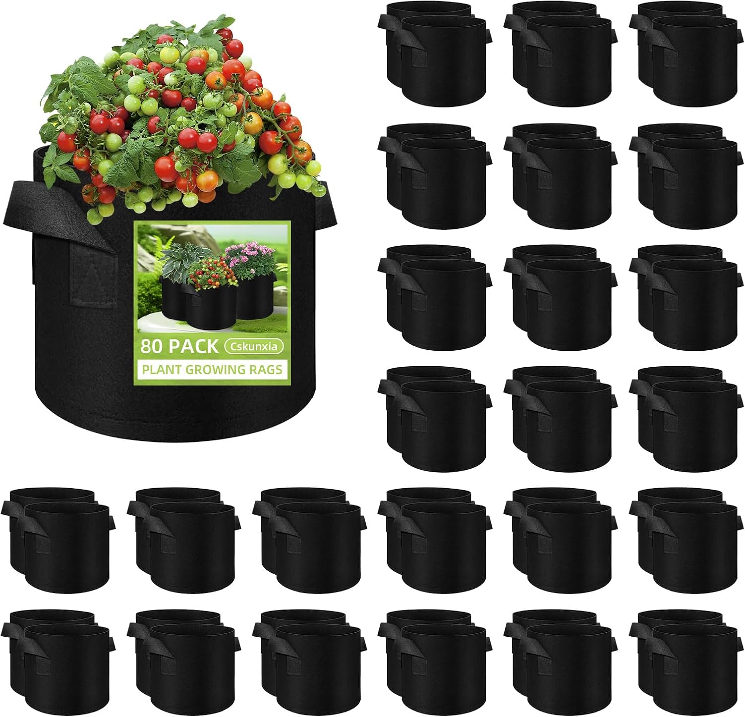 80 Pack 10 Gallons Plant Grow Bag, Vegetable Grow Bags with Handles, Non-Woven Fabric Pots Plant Bags, Garden Planting Bag for Potatoes, Carrots, Tomatoes, Fruits, Flower, Evergreen