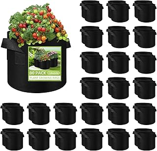 80 Pack 7 Gallons Plant Grow Bag, Vegetable Grow Bag with Handles, Non-W...