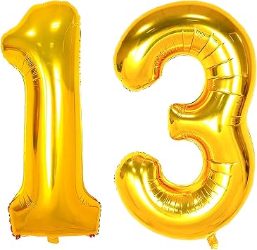 42 Inch Large Gold 13-Balloon Number, 13th Birthday Decorations - Foil Mylar Big Helium Numbers Balloons for Birthday Anniversary Decorations Party Supplies