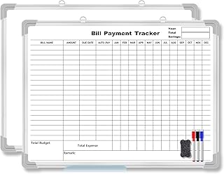 24 x 18 Inch Monthly Bill Payment Tracker Organizer Whiteboard Aluminum Frame Wall Monthly Bill Payment Checklist Magnetic Dry Erase Board Planner for Personal Budgeting Financial (Stylish)