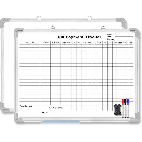 24 x 18 Inch Monthly Bill Payment Tracker Organizer Whiteboard Aluminum Frame Wall Monthly Bill Payment Checklist Magnetic Dry Erase Board Planner for Personal Budgeting Financial (Stylish)