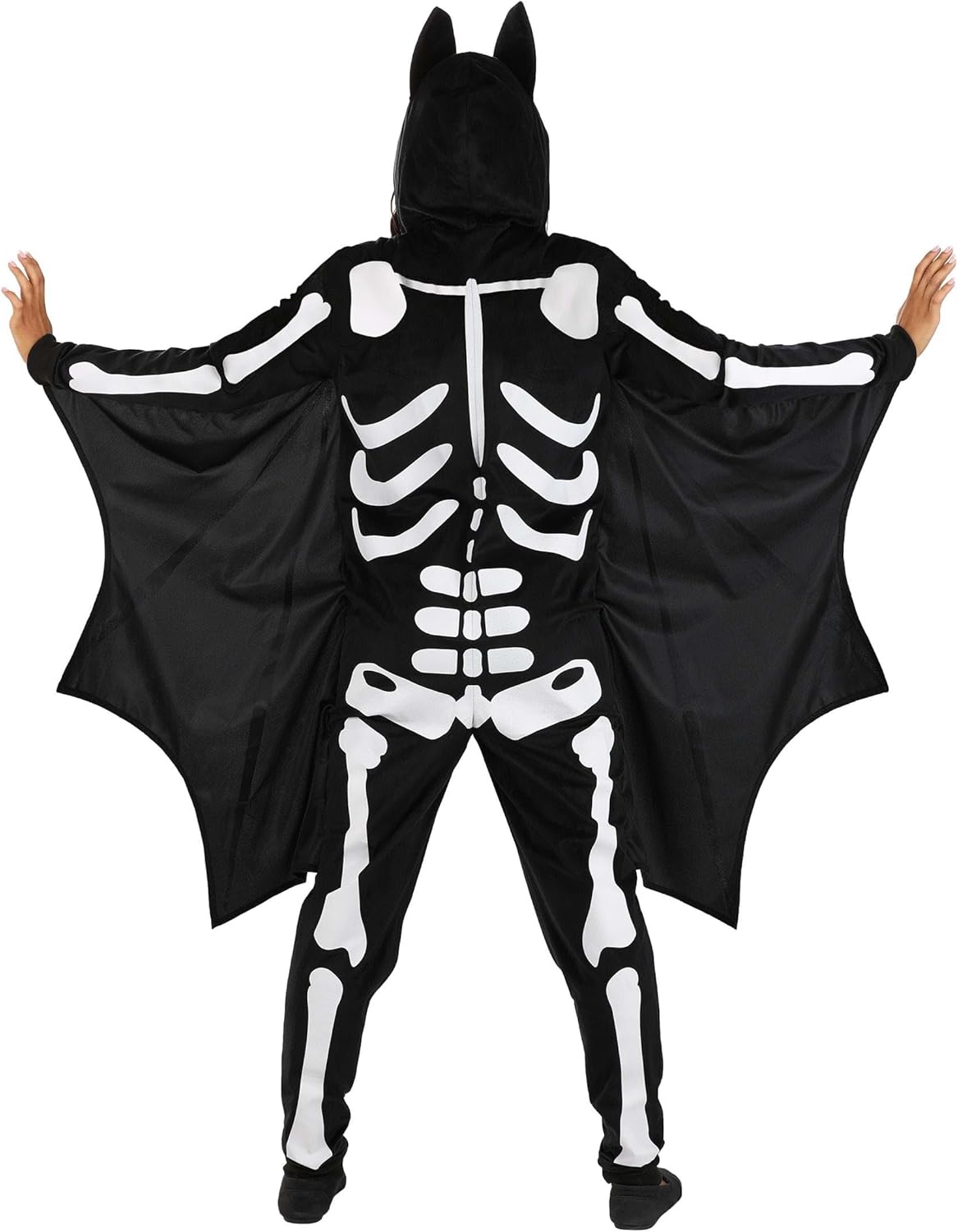Adult Flying Skeleton Bat Costume with Hood and Wings | Halloween Jumpsuit for Men and Women | Animal Costumes
