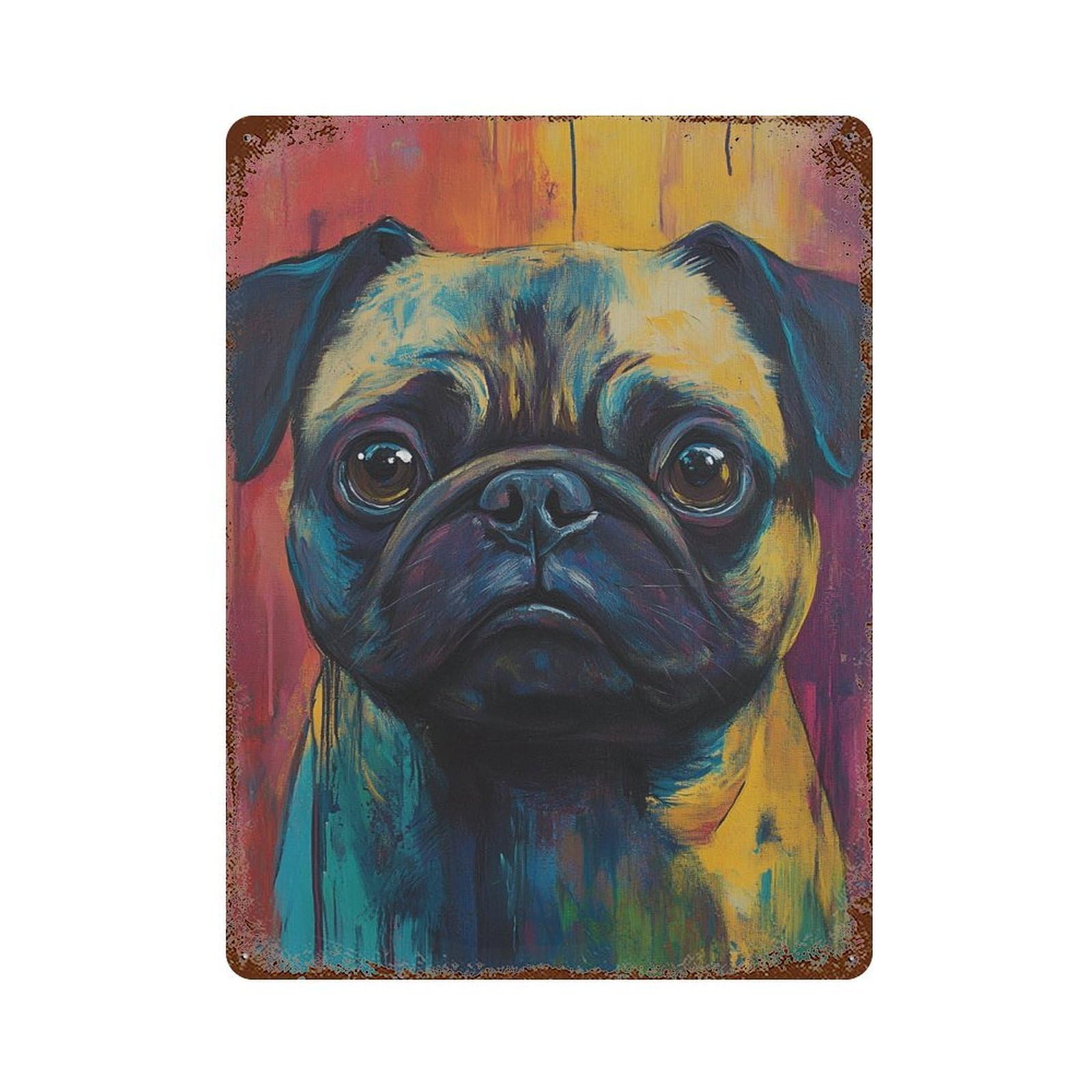 Colorful Pug Art Print-1 Rustic Tin Plaque 15.7"x11.8", for Pub, Kitchen And Man Cave Decor, Vintage Wall Decor