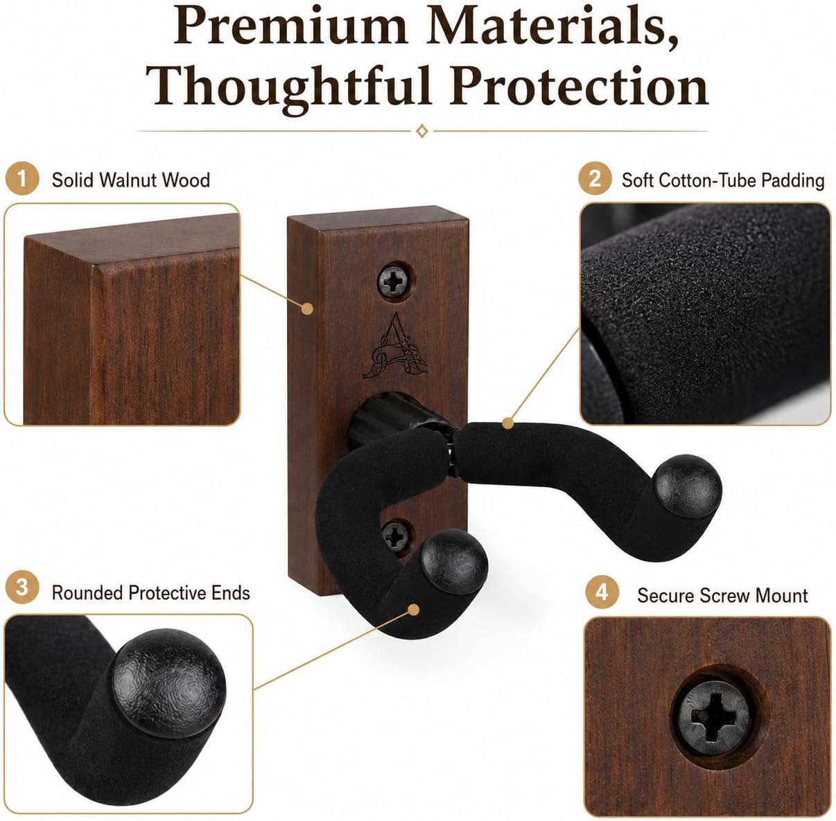 Guitar Gifts for Men, Personalized Engraved Wood Guitar Wall Mount,Guitar Hanger, Wall Stand for Acoustic & Electric Guitar, Bass, Violin & Ukulele (S)