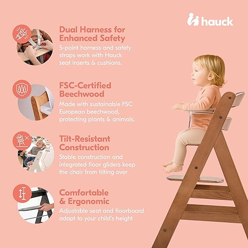 Miniatura 4 de hauck AlphaPlus Grow Along - Silla alta de madera con mesa extraíble gris y cojín de asiento de lujo para bebés de 6 meses en adelante