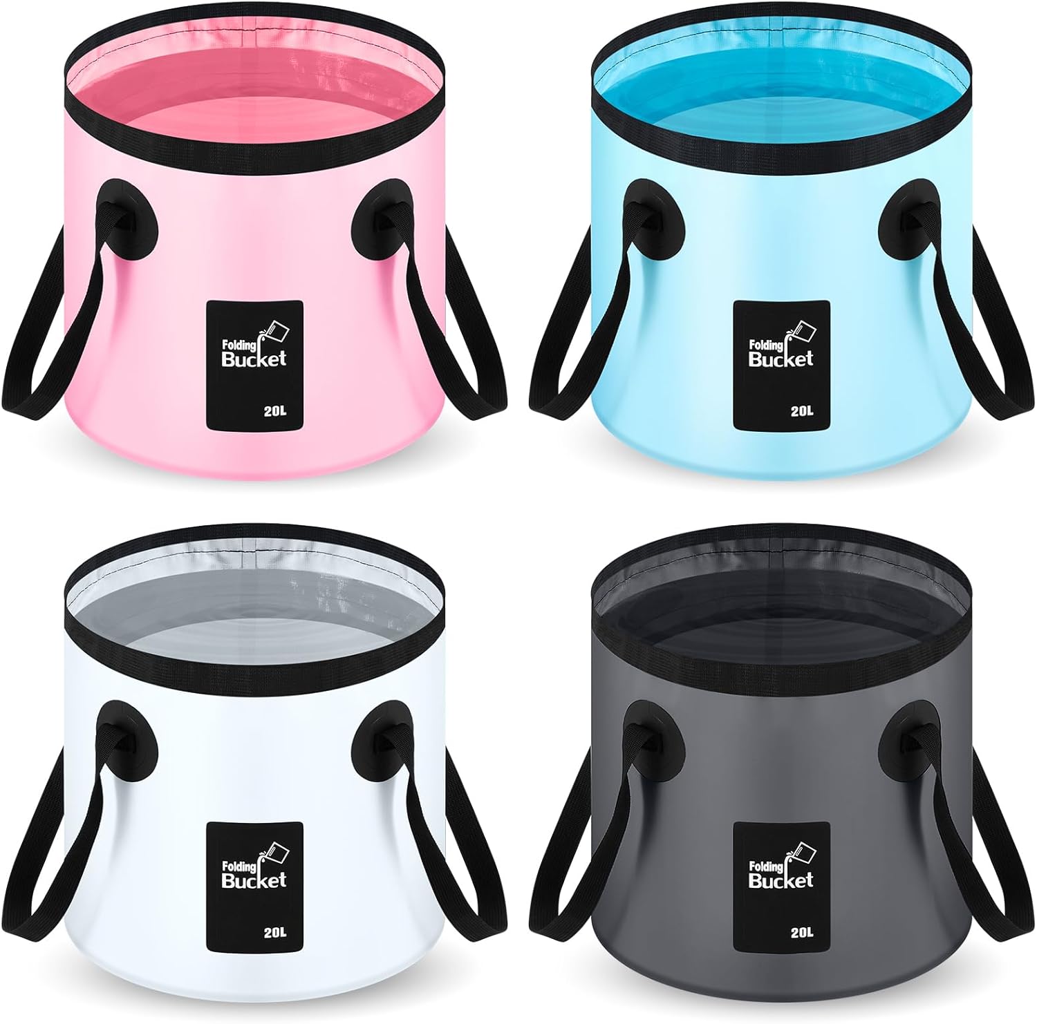 Tessco for you 4 Pcs 20L Collapsible Bucket with Handle 5 Gallon Portable Folding Bucket Foldable Water Container for Camping Hiking Fishing Beach Car Washing(Gray, White, Light Blue, Light Pink)